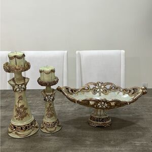 Vintage rose candle, holder and vase